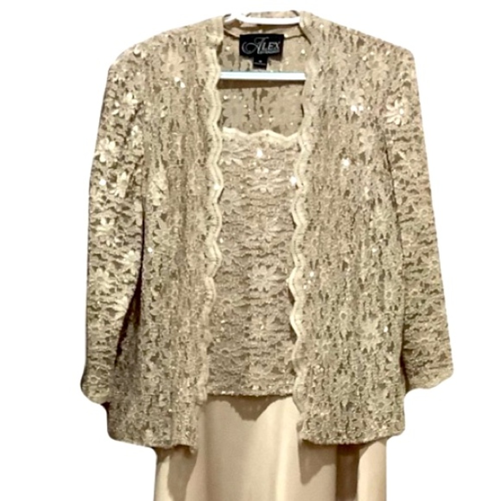 ALEX EVENINGS - Gold Long Evening Dress with Jacket - Size 16